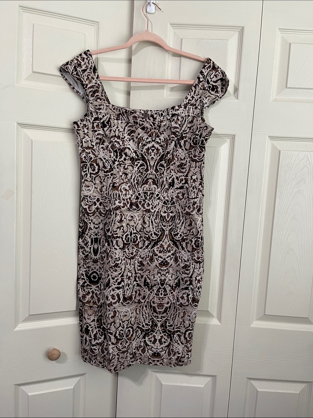 Mark New York Vintage Patterned Sheath Dress - Cap Sleeve Workwear. #0379